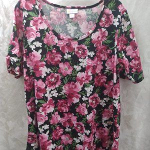 Sz SMALL LulaRoe pink floral light weight gathered sleeve tunic